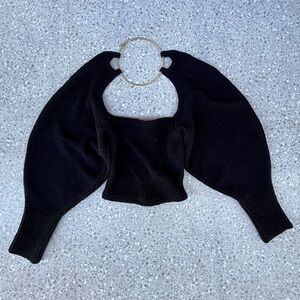 NWT Cult Gaia Black Knit Jamila Top with Gold Ring Detail Size XS New with Tags